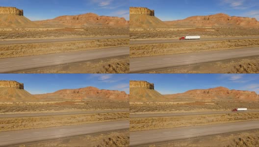 红色半挂车18惠勒犹他州红石公路运输高清在线视频素材下载