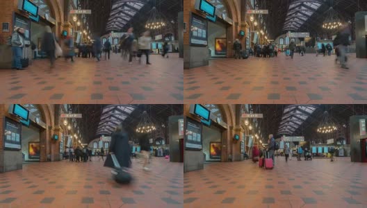 行人在哥本哈根火车站终点站拥挤的时间流逝高清在线视频素材下载