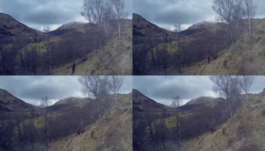 一名旅行者在苏格兰格伦芬南的小路上行走的4K视频高清在线视频素材下载