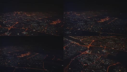 从飞机上鸟瞰迪拜城市的夜晚高清在线视频素材下载