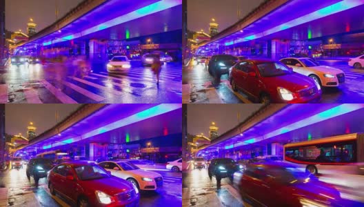 夜上海交通街道路口全景4k时间中国高清在线视频素材下载
