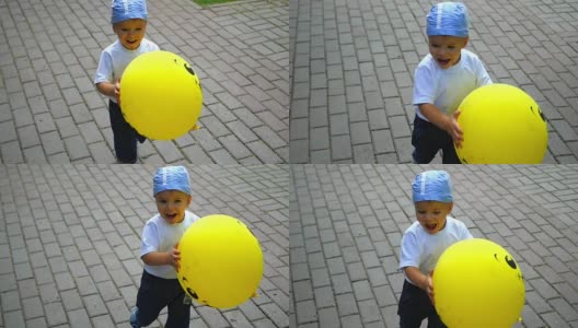 在公园里拿着气球奔跑的孩子高清在线视频素材下载