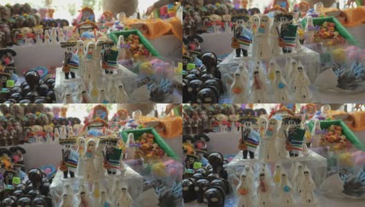 亡灵节的迷你糖果鬼和骷髅会展出高清在线视频素材下载