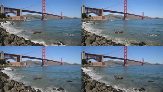海浪和金门大桥高清在线视频素材下载