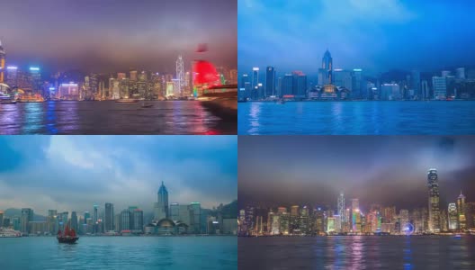 香港从黑夜到白天时光流逝维多利亚港城市景观高清在线视频素材下载