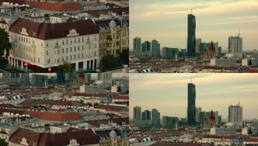 维也纳从多瑙城的屋顶上倾斜过来——这是一个长镜头高清在线视频素材下载