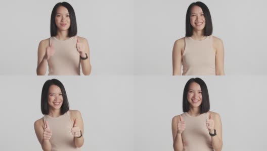 乐观的亚洲女人对着镜头竖起大拇指高清在线视频素材下载