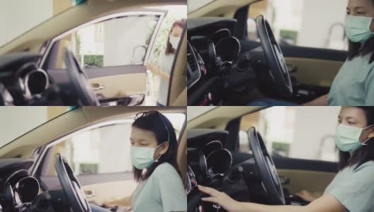 一个女人正在按汽车引擎启动按钮。高清在线视频素材下载
