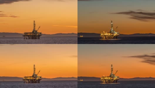 黄昏时的海上石油平台高清在线视频素材下载