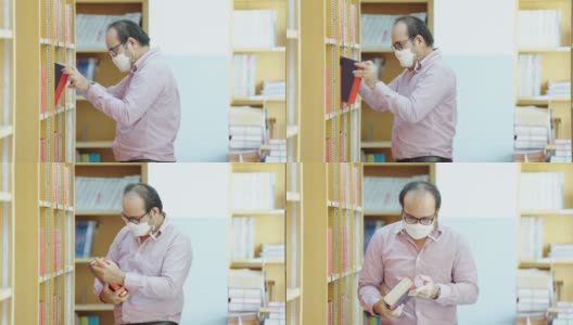 一个人正在大学图书馆的书架上寻找一本书高清在线视频素材下载