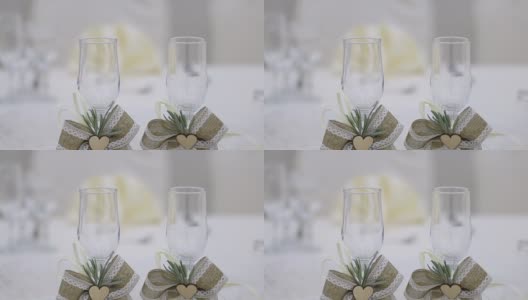 婚礼的酒杯放在桌上高清在线视频素材下载