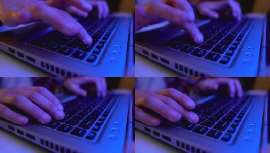 男手玩电脑游戏近景，在笔记本电脑上打字，休闲时光高清在线视频素材下载