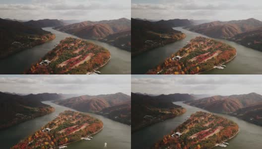 韩国首尔奈美岛秋季鸟瞰图。高清在线视频素材下载