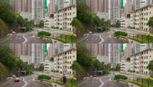 香港市中心晴天交通街道全景4k时间推移高清在线视频素材下载