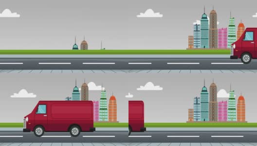 货车通过城市高清动画高清在线视频素材下载