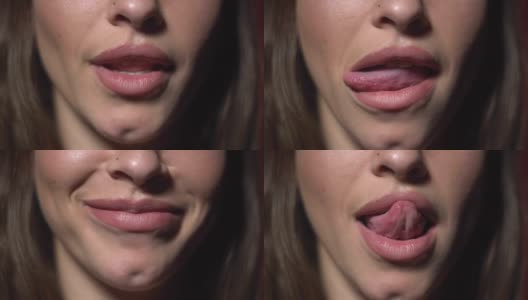 性感的女人慢慢舔她的嘴唇和微笑高清在线视频素材下载
