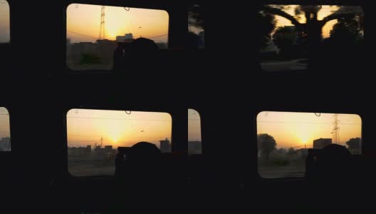 日出在印度旅行火车窗口高清在线视频素材下载