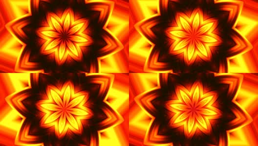 抽象运动橙色和黄色的花旋转在一个黑色的背景和反射在中心高清在线视频素材下载