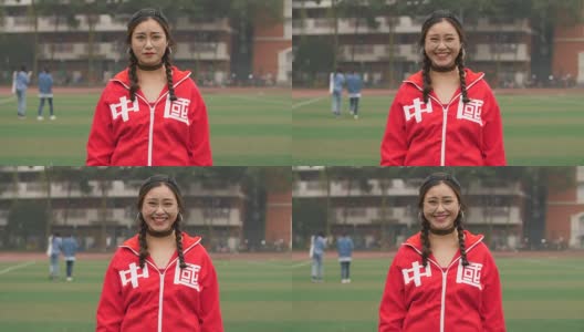 中国女孩穿有中国字的红布，4k高清在线视频素材下载