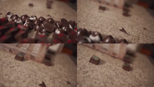 固体巧克力糖果在不同形状的模具高清在线视频素材下载