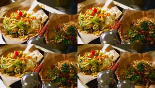 速食店的新鲜蔬菜米饭面条高清在线视频素材下载