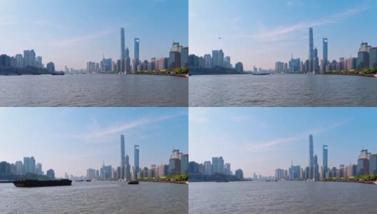 美丽的上海城市景观，蓝天背景，4k镜头，延时视频，b卷拍摄。高清在线视频素材下载