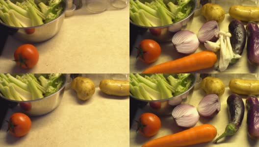 西红柿，胡萝卜，洋葱，土豆，大蒜，蘑菇高清在线视频素材下载