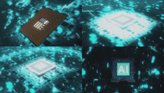 人工智能在CPU芯片组的3D渲染动画。高清在线视频素材下载
