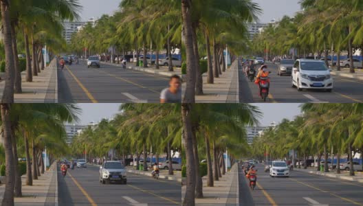 日落时间三亚城市交通街道全景4k海南中国高清在线视频素材下载