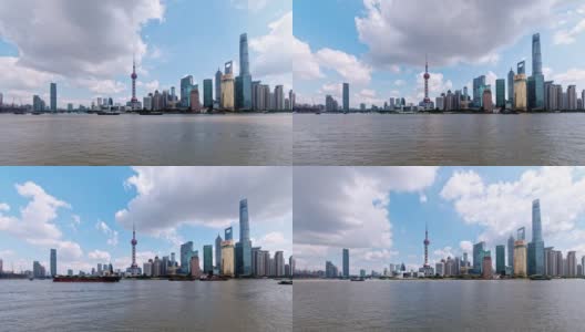 美丽的上海外滩景观与蓝天白云的背景在下午，4k视频，时间流逝视频。高清在线视频素材下载