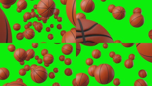 许多篮球上的绿色色度键。高清在线视频素材下载