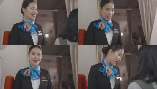 亚洲空乘人员微笑着看着镜头欢迎乘客高清在线视频素材下载