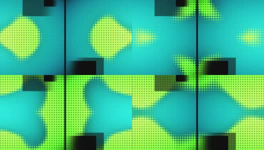 动画分割屏幕与灰色正方形和绿色像素改变大小的蓝色背景高清在线视频素材下载