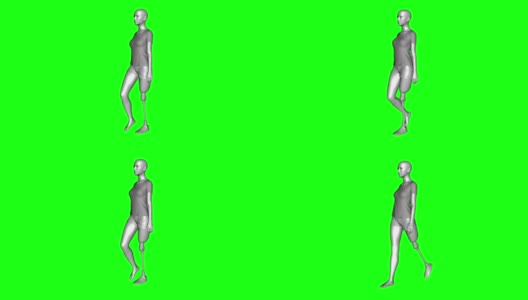 3D女孩与现代腿义肢行走，动画，绿色屏幕高清在线视频素材下载