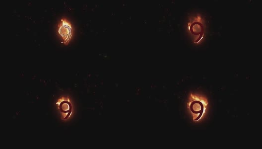在棕色背景上燃烧火焰的9个文本的动画高清在线视频素材下载
