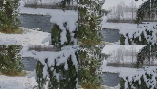 火车经过白雪覆盖的冬季风景高清在线视频素材下载