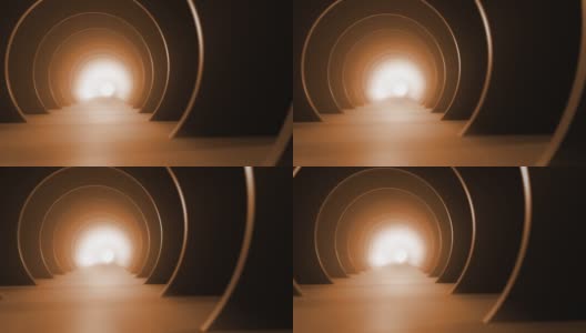 穿越未来隧道。(可循环的)抽象3D动画。照明走廊、室内设计、太空、科学、实验室、技术、科学、建筑、工业的概念高清在线视频素材下载