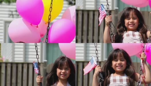 赛琳娜的秋千、气球和旗帜高清在线视频素材下载
