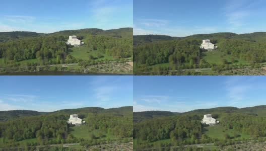 多瑙河山谷上空的瓦尔哈拉神庙高清在线视频素材下载