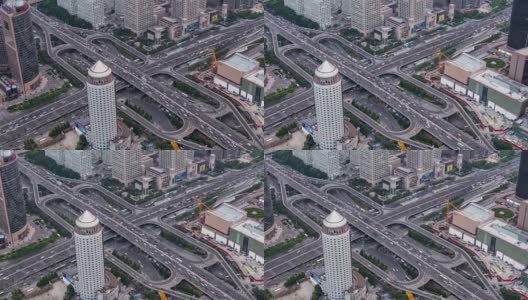 T/L MS HA LR PAN鸟瞰图，北京CBD区域繁忙的立交桥高清在线视频素材下载