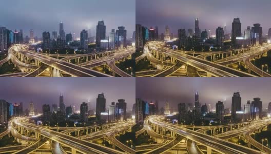 上海繁忙立交桥夜间鸟瞰图高清在线视频素材下载