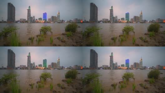 4k电影胡志明天际线和西贡河的灰尘，胡志明市，越南高清在线视频素材下载