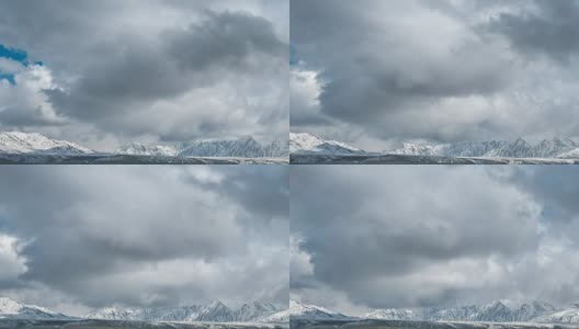 哈萨克斯坦雪峰上的雾和云。间隔拍摄FullHD高清在线视频素材下载