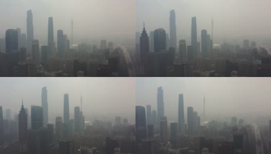 晴朗的雾霾广州市区交通街道航拍全景4k中国高清在线视频素材下载