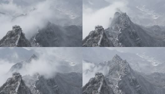 中国的长城和雄伟的山景云雾缭绕的自然风光(延时)高清在线视频素材下载