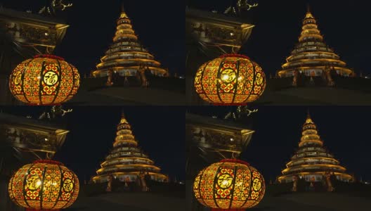 在泰国清莱的怀Pla宫佛寺的夜晚高清在线视频素材下载