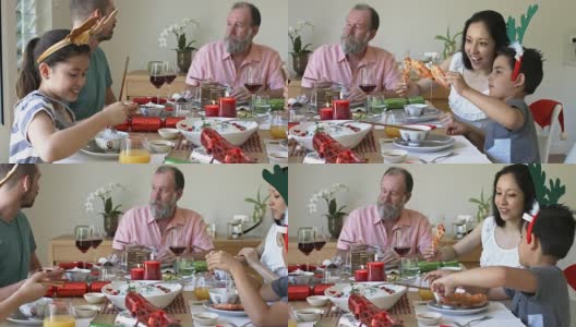 多民族澳大利亚家庭庆祝圣诞午餐高清在线视频素材下载