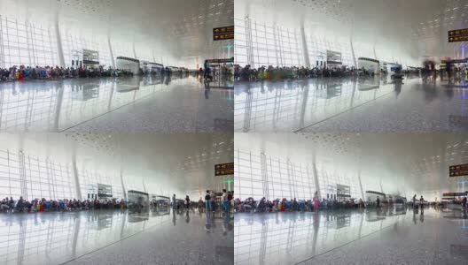 白天武汉机场拥挤的大门大厅全景4k时间推移中国高清在线视频素材下载