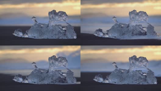 冰岛布雷德默克山杜尔海滩上的冰山。Jokulsarlon附近有冰的冰岛钻石海滩高清在线视频素材下载