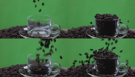 咖啡豆。慢镜头,绿屏高清在线视频素材下载